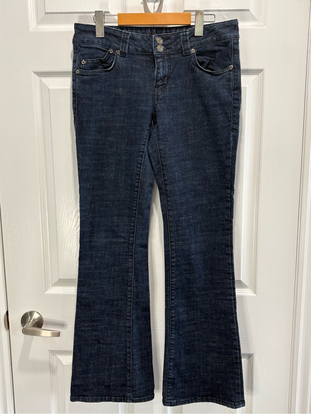 Dish Jeans Dark Wash Double Button Flare Bootcut Denim Size 31 Y2K